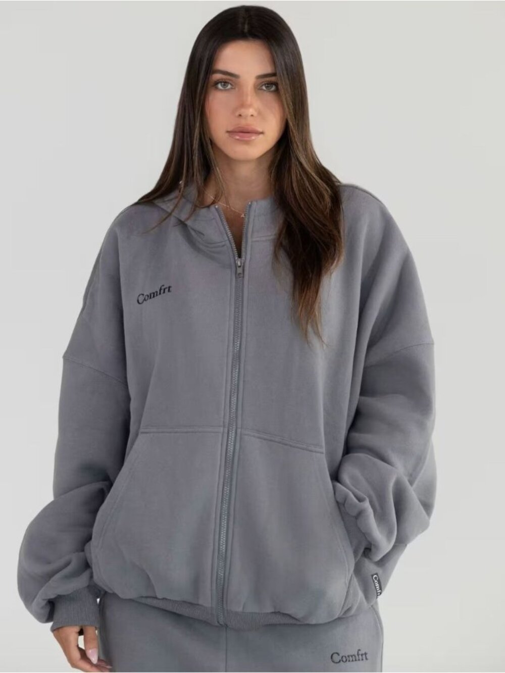 Comfrt Cloud Zip Hoodie Mega Wolf Grey Size XS Oversized Fit Heavyweight Cozy